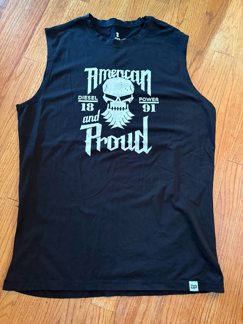 Diesel Power Men’s Black Sleeveless Flag Bearded Skull Logo American Proud